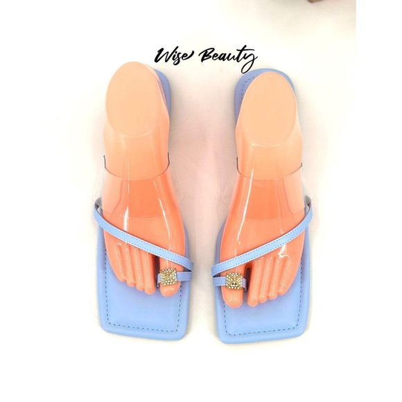 CAPE ROBBIN Women’s Toe Ring Slide Sandal Size 9 Shoe Blue Clear Gold NEW - Picture 3 of 6